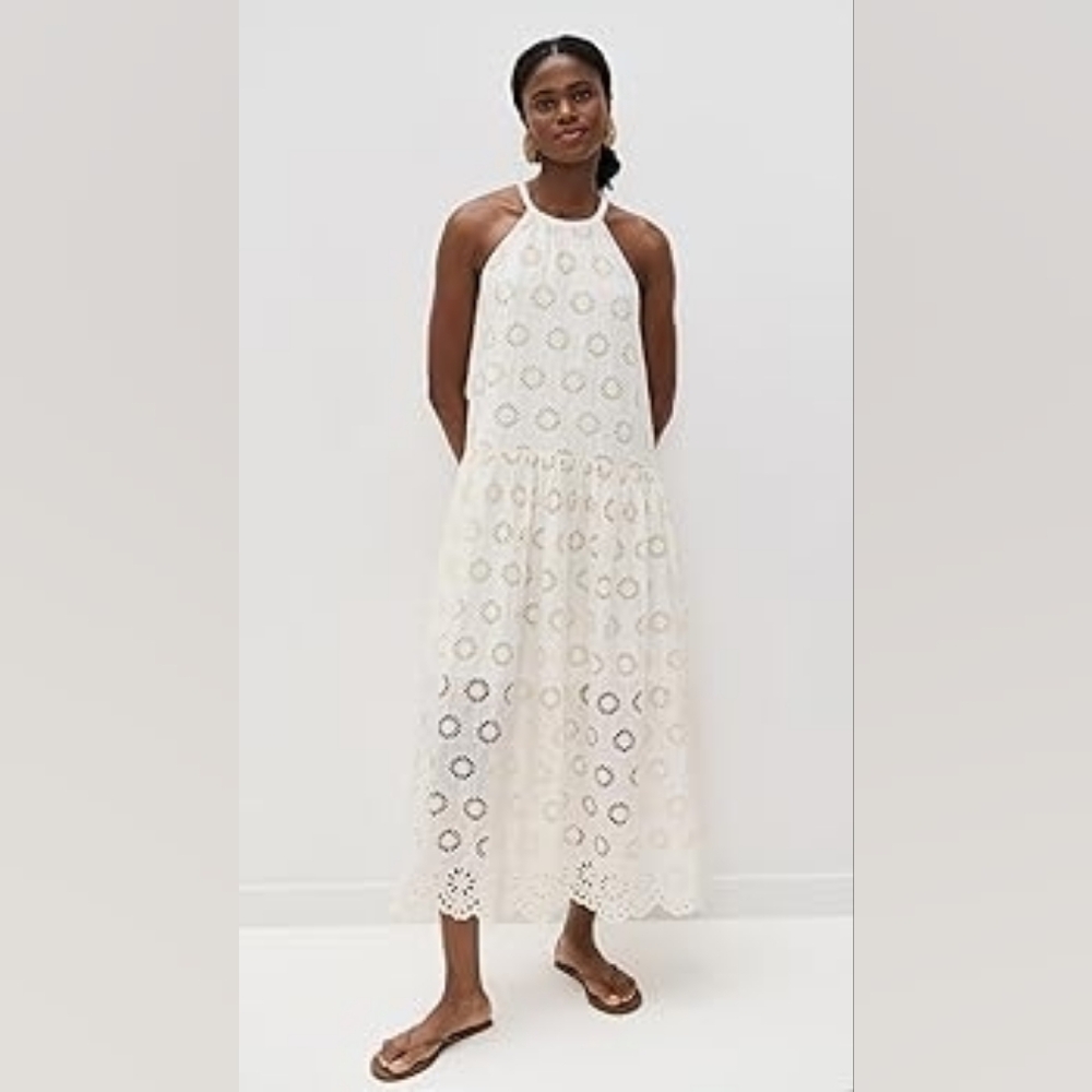 Madewell Cream Eyelet Halter Maxi Dress